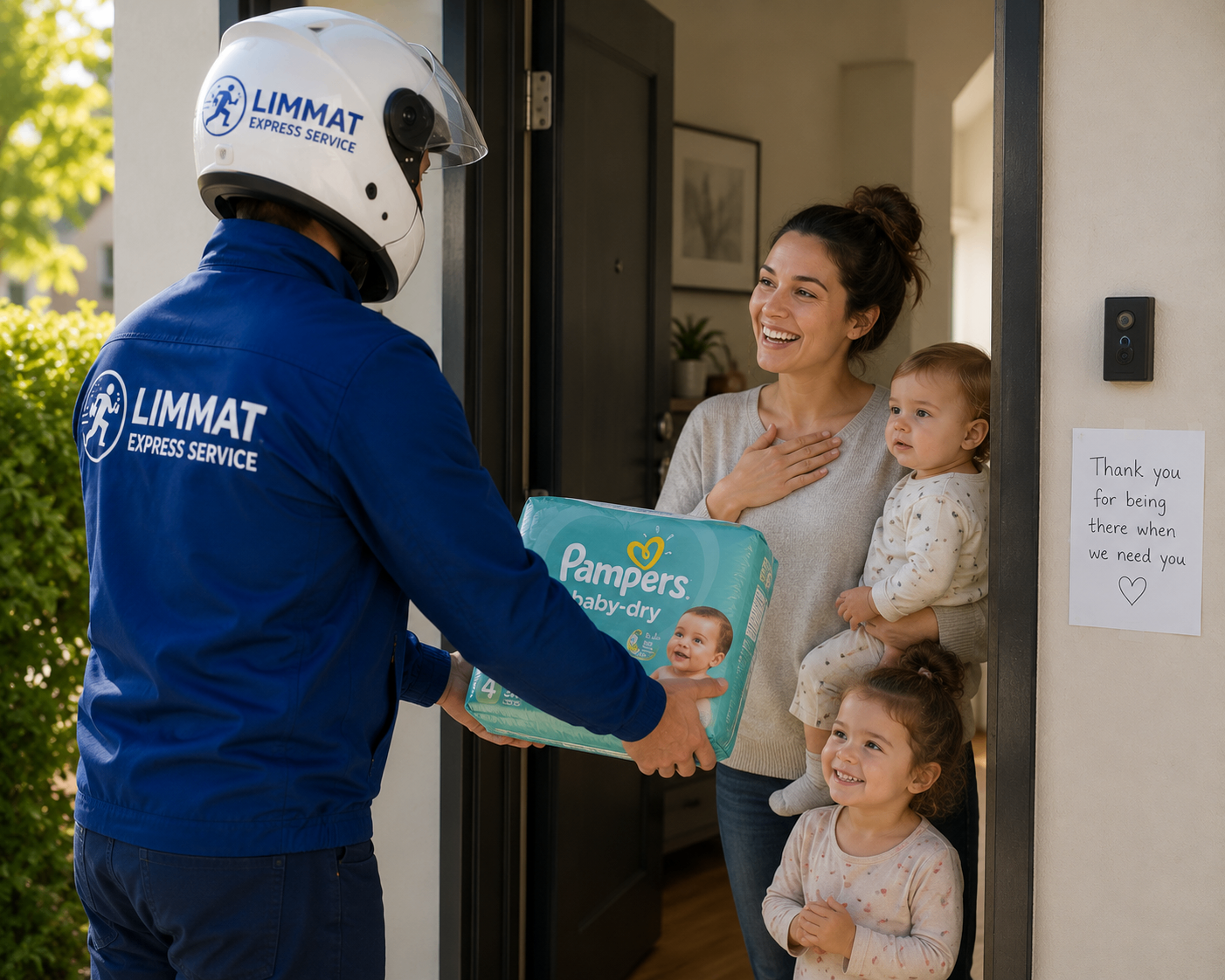 Limmat Express liefert Windeln an eine junge Mutter.